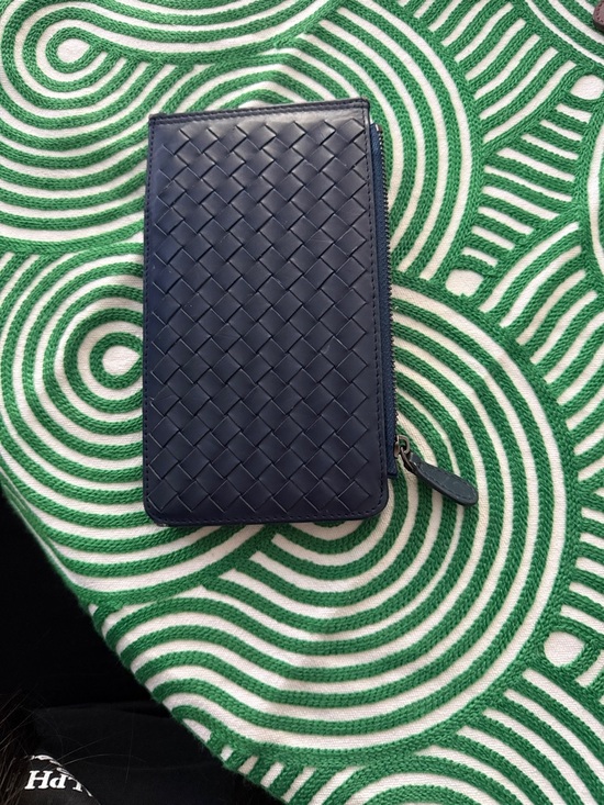 Bottega Veneta Handbags - Authentic Bottega Veneta Navy Intrecciato Zip Wallet